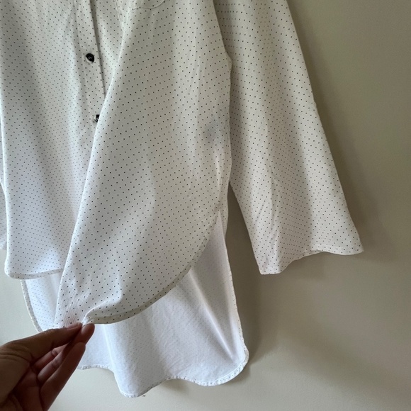 PERIPHERY Black Dotted Over White Sleeve Blouse High Low Hem Button Up Size 10 - Picture 6 of 9